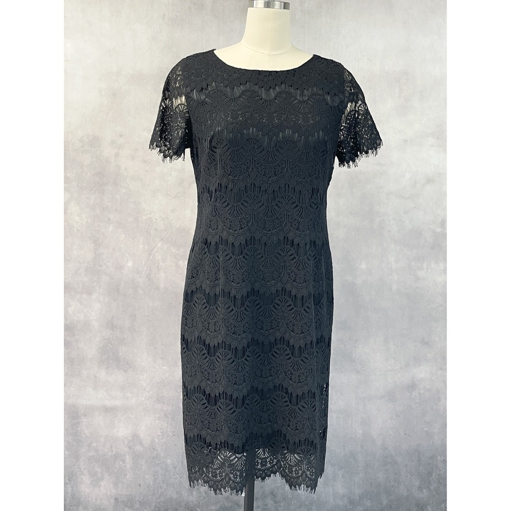 Preston York Womens Lace Sheath Dress Size 10 Cocktail Art Deco Dark Coquette